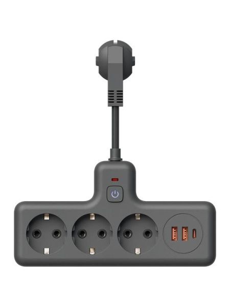 Удлинитель с сетевым фильтром 3х0.3м 10А 2USB + 1USBC 2500Вт ПВС 3х1 компакт черн. КОСМОС FRKsm0.3m-3g(B)USB