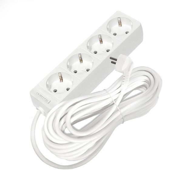 Удлинитель 4х10м с заземл. 16А IP20 3.5кВт ПВС 3х1 бел. DOMTOK 2395