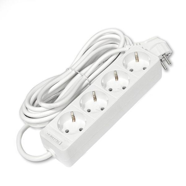 Удлинитель 4х5м с заземл. 16А IP20 3.5кВт ПВС 3х1 бел. DOMTOK 2397
