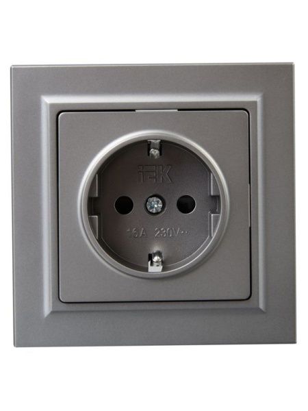 Розетка СП BRITE РСР14-1-0-БрС 16А в сборе с заземл. защ. шторки сталь IEK BR-R14-16-K46-F