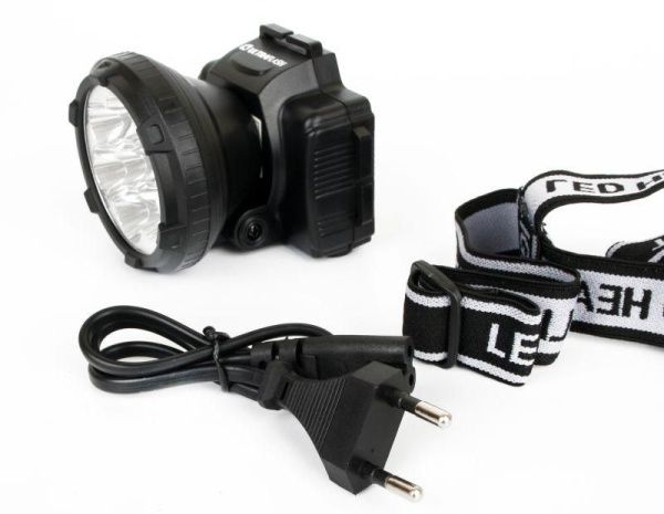 Фонарь аккумуляторный налобный LED5363 9LED 2 режима 220В пластик. черн. (бокс) Ultraflash 11257