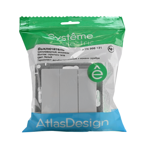 Выключатель 3-кл. СП AtlasDesign 10А IP20 (сх. 1+1+1) 10AX механизм бел. SE ATN000131