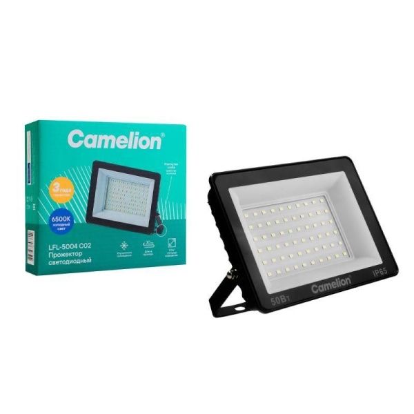 Прожектор светодиодный LFL-5004 C02 LED SMD 50Вт IP65 6500К 5000лм 230В 153х136х30 черн. Camelion 16332
