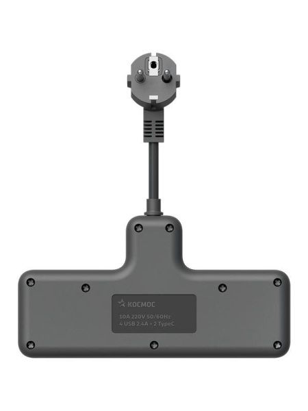 Удлинитель с сетевым фильтром 3х0.3м 10А 2USB + 1USBC 2500Вт ПВС 3х1 компакт черн. КОСМОС FRKsm0.3m-3g(B)USB