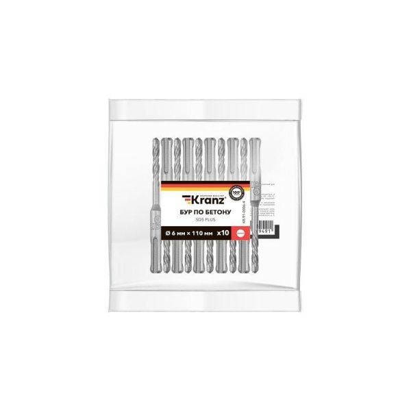 Бур по бетону 6x110мм SDS PLUS (уп.10шт) Kranz KR-91-0006-4