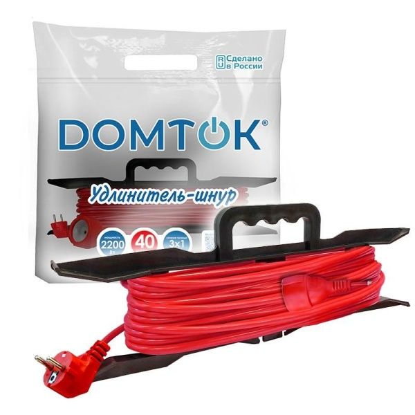 Удлинитель-шнур на рамке 1х40м с заземл. 10А IP20 2.2кВт ПВС 3х1 DOMTOK 2481