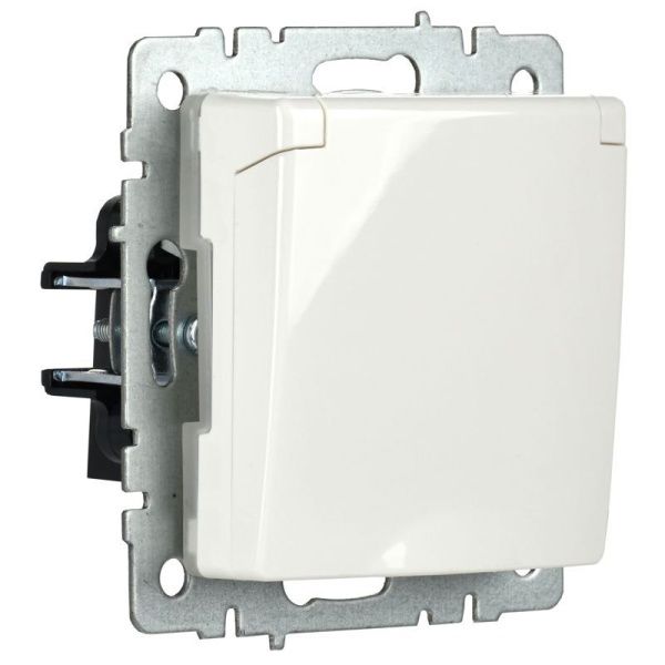 Розетка BRITE РСбш10-3-44-БрБ 16А IP44 с заземл. защ. шторки с крышкой механизм бел. IEK BR-R16-16-44-K01