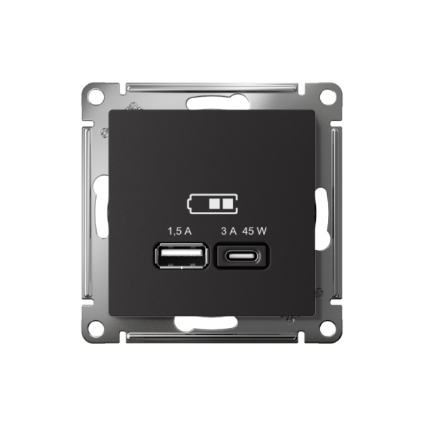 Розетка USB AtlasDesign тип A+C 45Вт QC PD высокоскор. ЗУ механизм карбон SE ATN001029