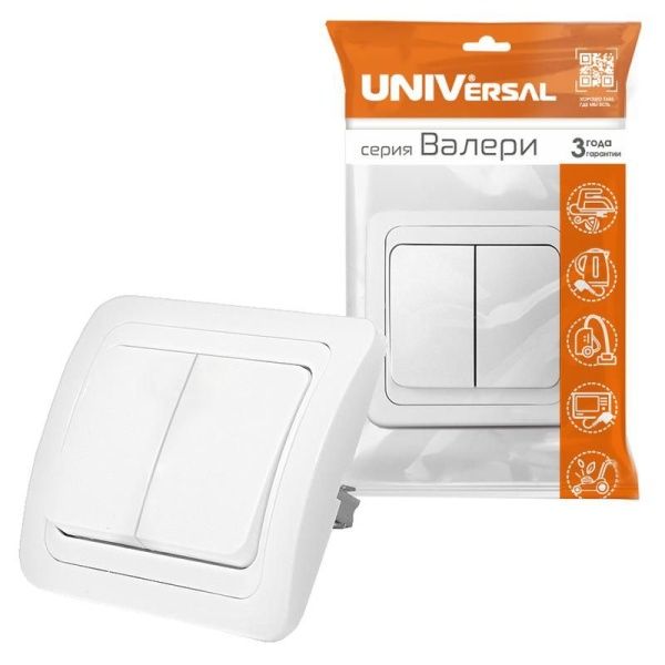 Выключатель 2-кл. СП Валери 10А IP20 бел. UNIVersal В0023