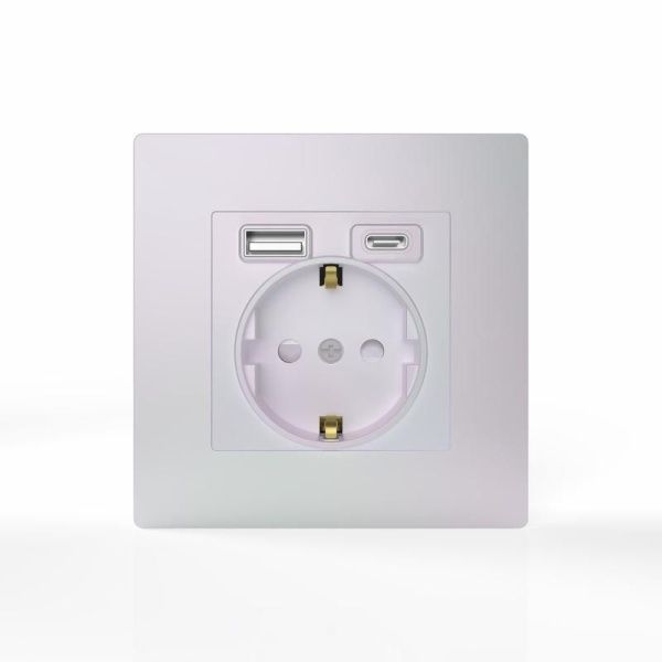 Розетка 1-м СП Pixel IP20 с заземл. с 2-мя заряд. устр. USB тип A+C механизм перламутр. TOKOV ELECTRIC TKE-PX-R1U2AC-C04