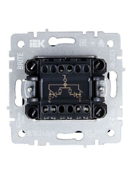 Выключатель 2-кл. СП BRITE ВС10-2-1-БрЧ 10А с индик. механизм черн. IEK BR-V20-1-10-K02