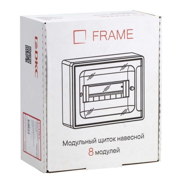 Щиток настенный Фрейм (FRAME) ЩРн-п-8 8 мод. с тонированной дверцей с 2 шинами PEN на 6 и 8 отверст. бел. DKC F08W1WD