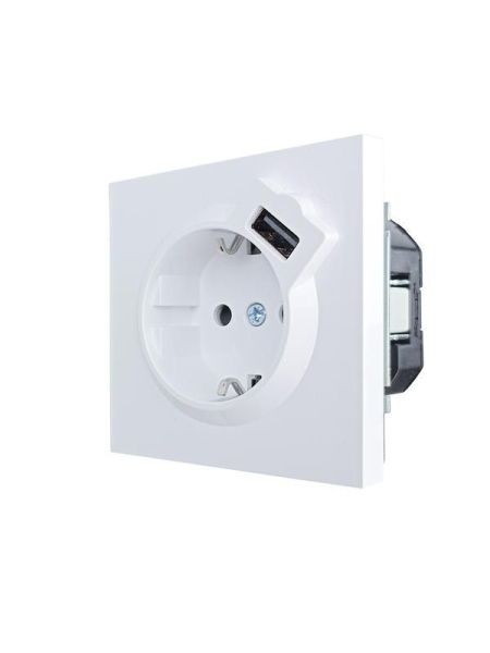 Розетка 1-м ZIMA IP20 + USB с заземл. механизм бел. LEZARD 704-0288-181