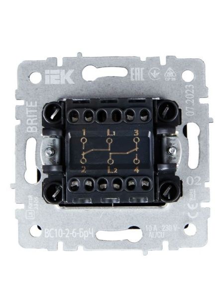 Выключатель проходной 2-кл. СП BRITE ВС10-2-6-БрЧ 10А механизм черн. IEK BR-V22-0-10-K02