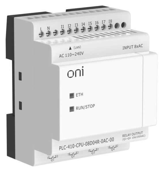Модуль ЦПУ ПЛК 410 8 DI 4 RO 220В AC с Ethernet портом без экрана ONI PLC-410-CPU-08D04R-0AC-00