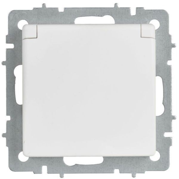 Розетка BRITE РСбш10-3-БрАБ 16А IP20 с заземл. защ. шторки с крышкой механизм арктич. бел. IEK BR-R16-16-K91