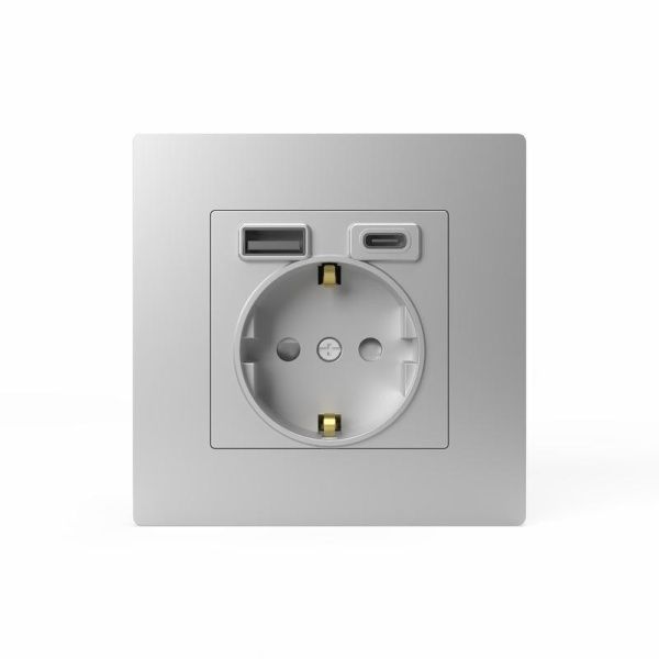 Розетка 1-м СП Pixel IP20 с заземл. с 2-мя заряд. устр. USB тип A+C механизм алюм. TOKOV ELECTRIC TKE-PX-R1U2AC-C03