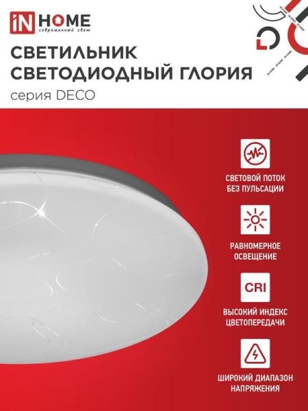Светильник светодиодный DECO ГЛОРИЯ 18Вт 6500К 1620лм 230В 260х55мм IN HOME 4690612022277