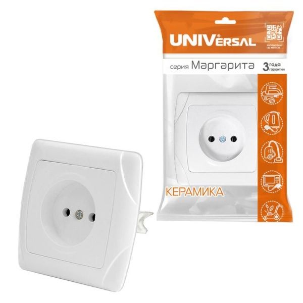 Розетка 1-м СП Маргарита 16А IP20 без заземл. защ. шторки бел. UNIVersal М0022