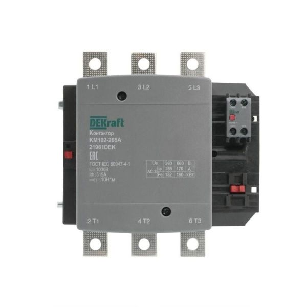 Контактор 265А 220В АС АС3 АС4 1НО+1НЗ КМ-102 DEKraft 21961DEK