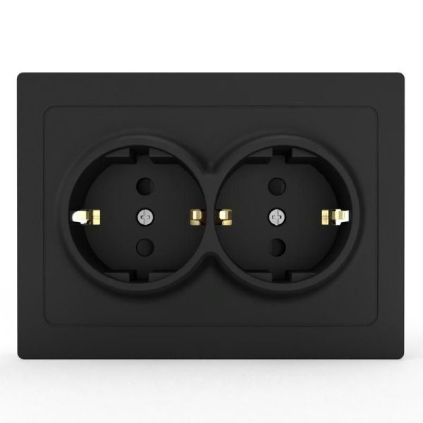 Розетка 2-м СП Pixel 16А IP20 с заземл. защ. шторки в сборе карбон TOKOV ELECTRIC TKE-PX-R2FZSF-C14