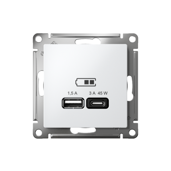 Розетка USB AtlasDesign тип A+C 45Вт QC PD высокоскор. ЗУ механизм бел. SE ATN000129