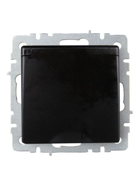 Розетка BRITE РСбш10-3-БрЧ 16А IP20 с заземл. защ. шторки с крышкой механизм черн. IEK BR-R16-16-K02