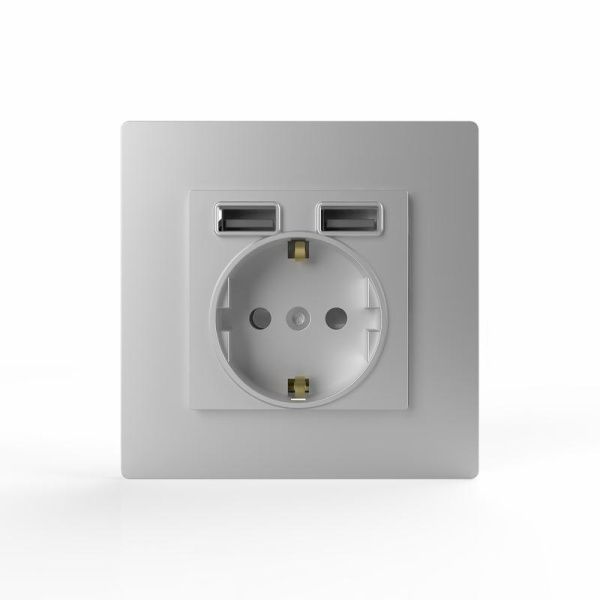 Розетка 1-м СП Pixel с заземл. с 2-мя заряд. устр. USB тип A+A механизм алюм. TOKOV ELECTRIC TKE-PX-R1U2A-C03
