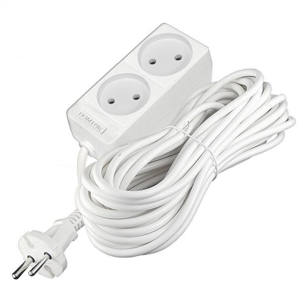 Удлинитель 2х10м без заземл. 10А IP20 2.2кВт ПВС 2х1 бел. DOMTOK 2345