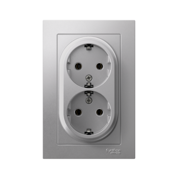 Розетка 2-м СП AtlasDesign 16А IP20 с заземл. в сборе алюм. SE ATN000324