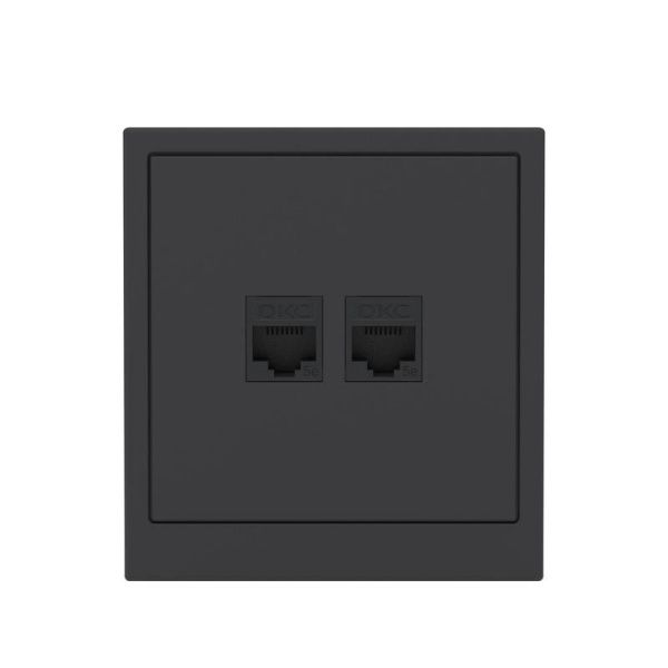 Розетка компьютерная 2-м KANT RJ45 кат.5E без шторки черн. уголь DKC 7012664