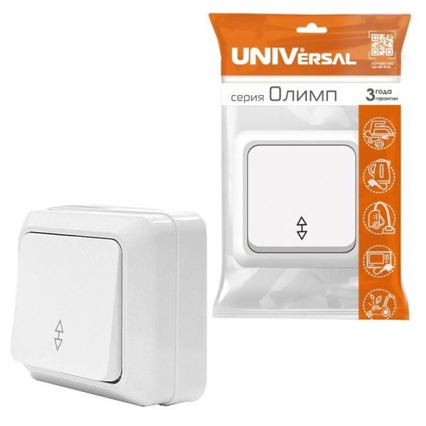 Переключатель проходной 1-кл. ОП Олимп 10А IP20 бел. UNIVersal О0025