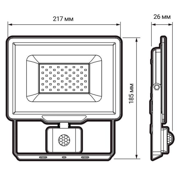 Прожектор светодиодный PFL-C3 SENSOR 50Вт 6500К IP65 ДО закален. прозр. стекло датчик движения инфракрасный Pro JazzWay 5026940A