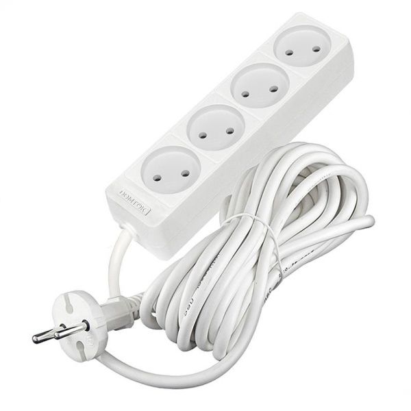Удлинитель 4х5м без заземл. 10А IP20 2.2кВт ПВС 2х1 бел. DOMTOK 2357