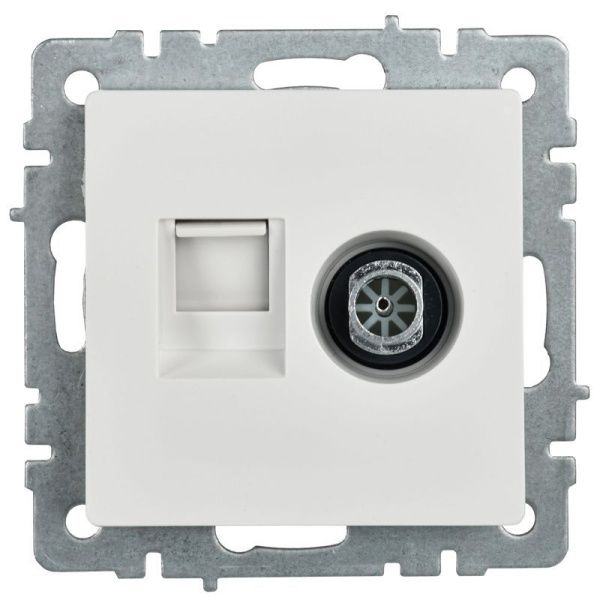 Розетка компьютерная + телевизионная 2-м Brite РТВ/РК12-БрБ RJ45 кат.5E + TV механизм бел. IEK BR-AK20-1-K01