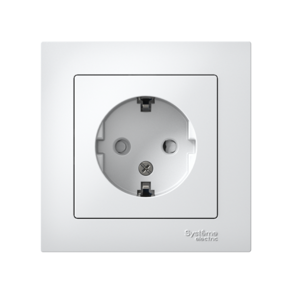 Розетка 1-м СП AtlasDesign 16А IP20 с заземл. защ. шторки в сборе бел. SE ATN000144
